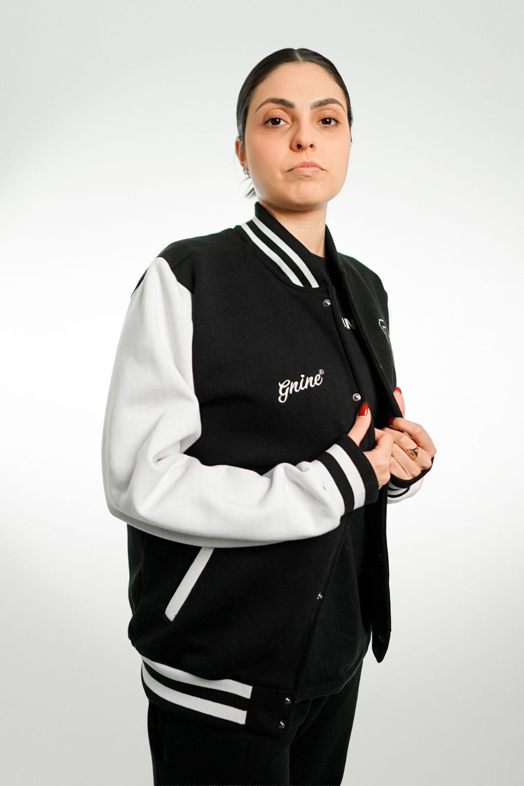 jaqueta college moletom preta branca gnine unissex inverno 10